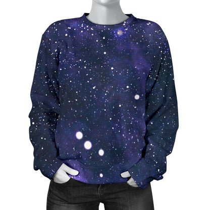 Dark Purple Galaxy Outer Space Print Women's Crewneck Sweatshirt GearFrost