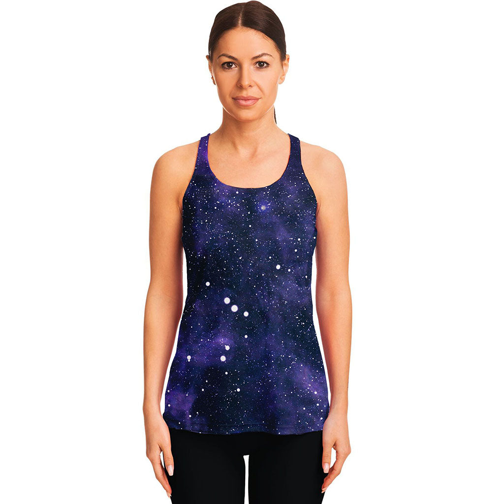 Dark Purple Galaxy Outer Space Print Women's Racerback Tank Top