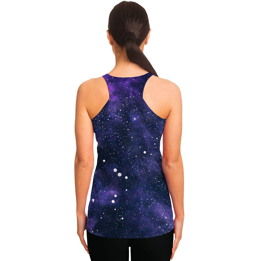 Dark Purple Galaxy Outer Space Print Women's Racerback Tank Top