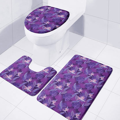 Dark Purple Hawaiian Tropical Print 3 Piece Bath Mat Set