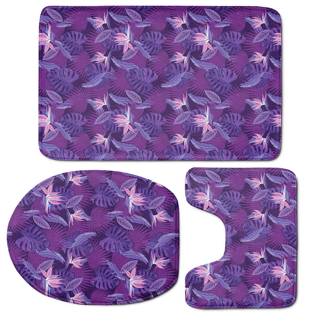 Dark Purple Hawaiian Tropical Print 3 Piece Bath Mat Set