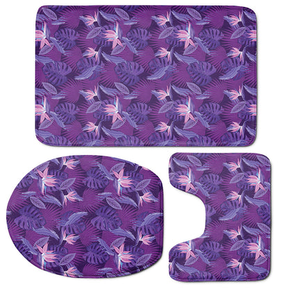 Dark Purple Hawaiian Tropical Print 3 Piece Bath Mat Set