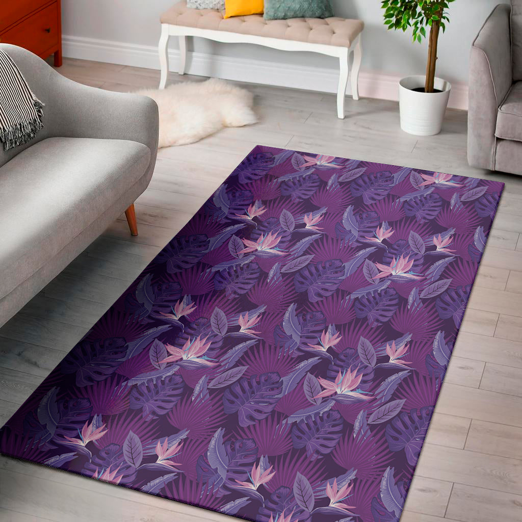 Dark Purple Hawaiian Tropical Print Area Rug