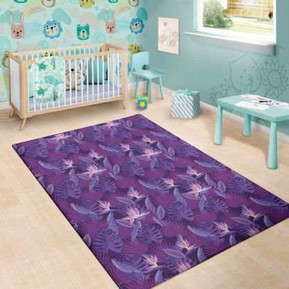 Dark Purple Hawaiian Tropical Print Area Rug