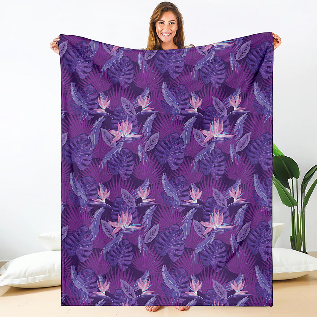 Dark Purple Hawaiian Tropical Print Blanket