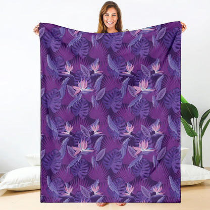 Dark Purple Hawaiian Tropical Print Blanket
