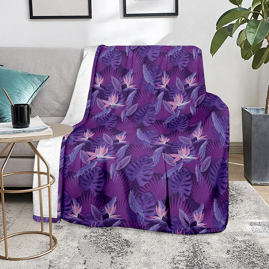Dark Purple Hawaiian Tropical Print Blanket