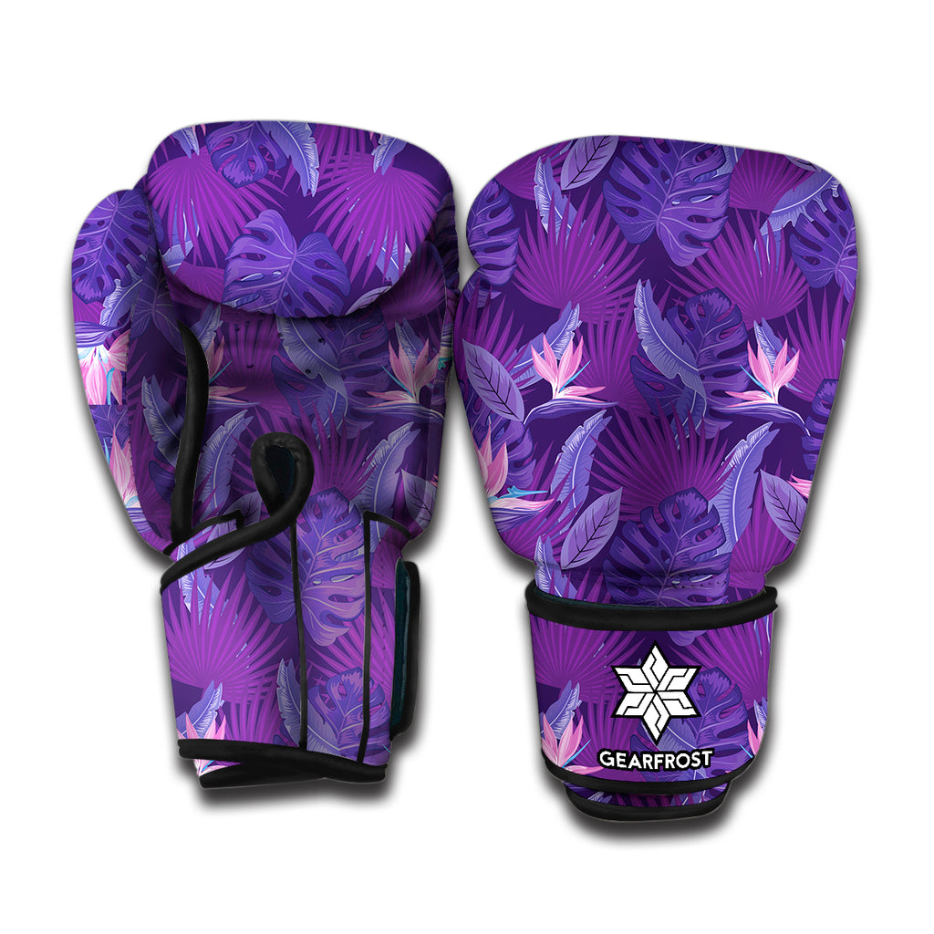 Dark Purple Hawaiian Tropical Print Boxing Gloves