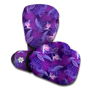 Dark Purple Hawaiian Tropical Print Boxing Gloves