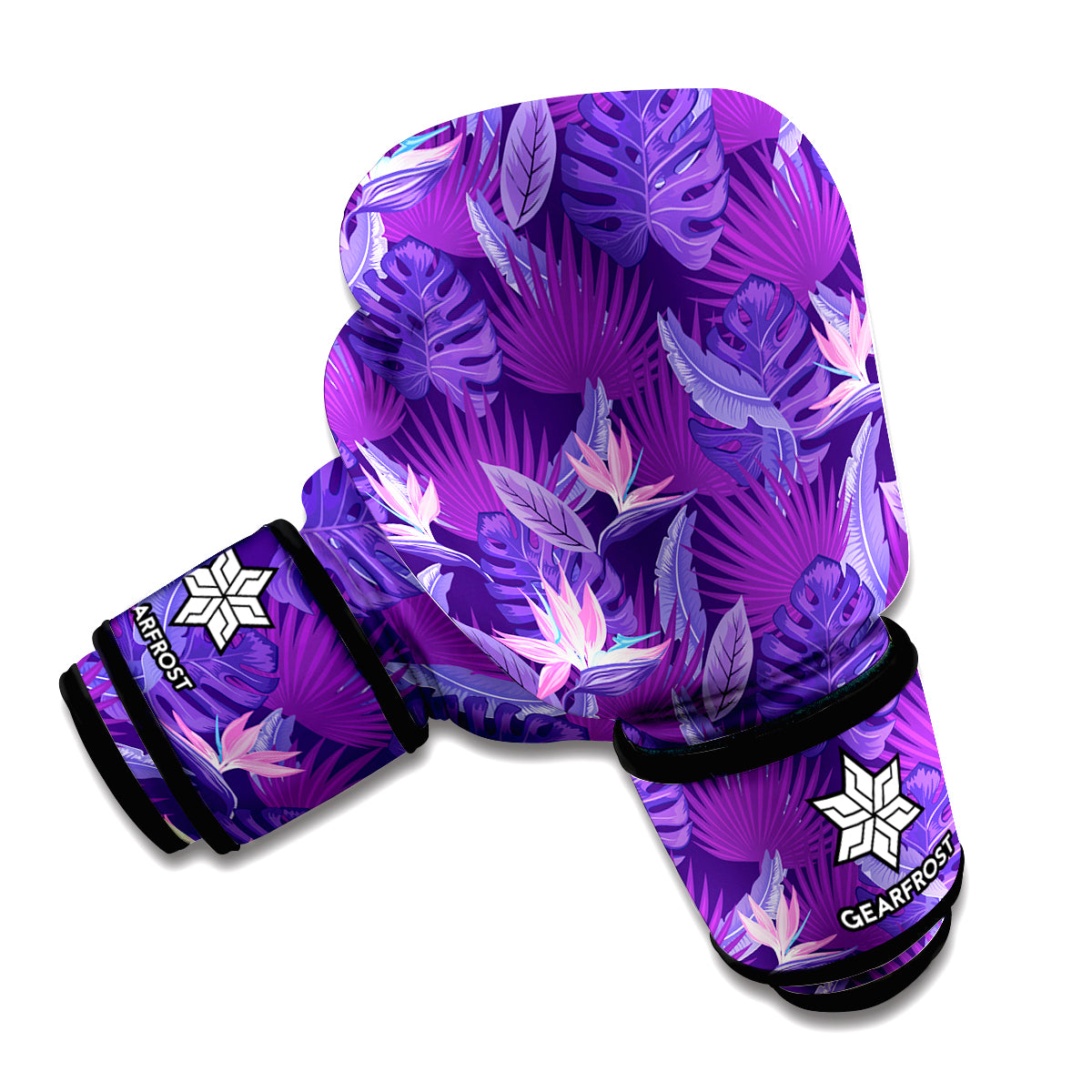 Dark Purple Hawaiian Tropical Print Boxing Gloves