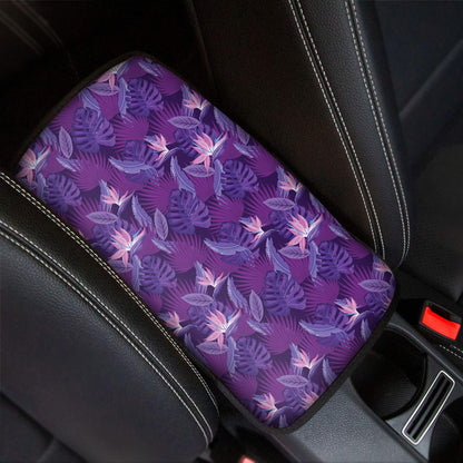 Dark Purple Hawaiian Tropical Print Car Center Console Cover