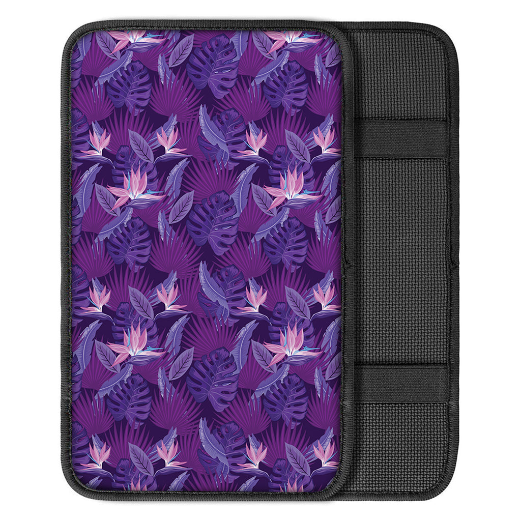 Dark Purple Hawaiian Tropical Print Car Center Console Cover