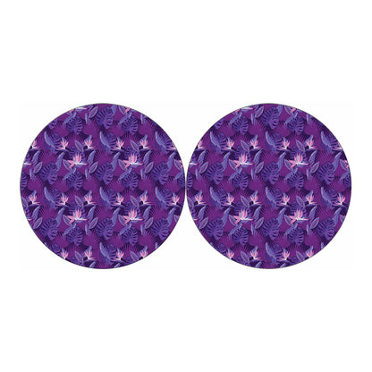 Dark Purple Hawaiian Tropical Print Car Coasters
