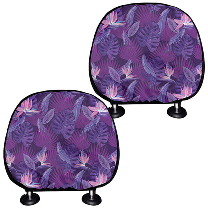 Dark Purple Hawaiian Tropical Print Car Headrest Covers