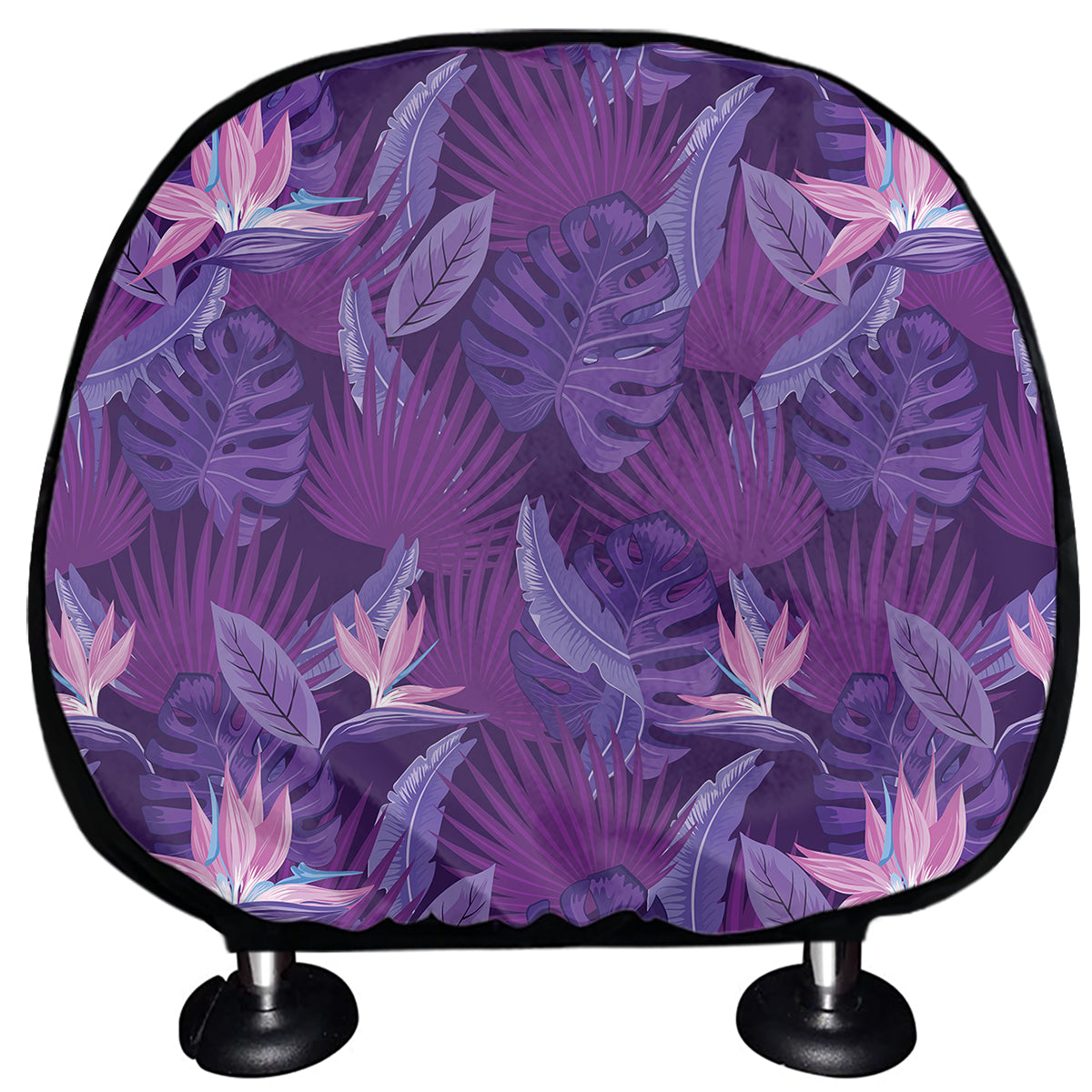 Dark Purple Hawaiian Tropical Print Car Headrest Covers