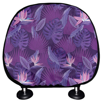 Dark Purple Hawaiian Tropical Print Car Headrest Covers