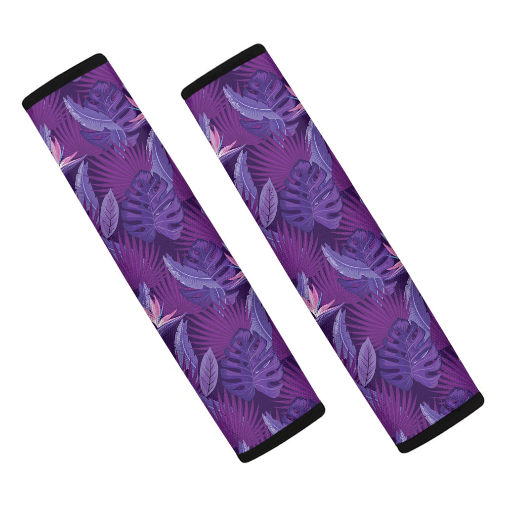 Dark Purple Hawaiian Tropical Print Car Seat Belt Covers