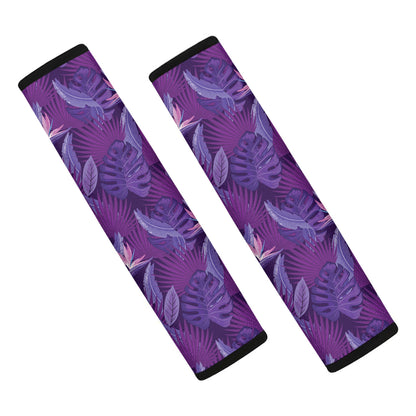 Dark Purple Hawaiian Tropical Print Car Seat Belt Covers