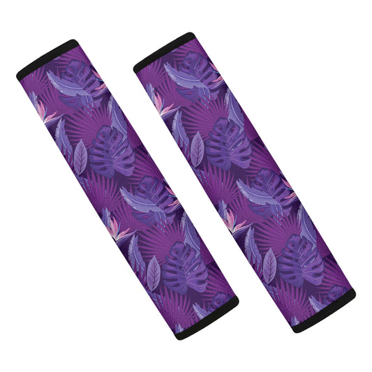 Dark Purple Hawaiian Tropical Print Car Seat Belt Covers