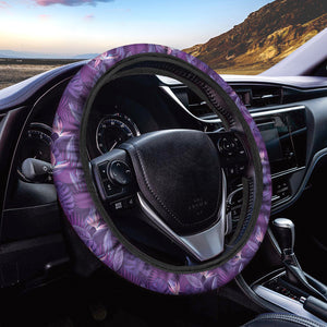 Dark Purple Hawaiian Tropical Print Car Steering Wheel Cover