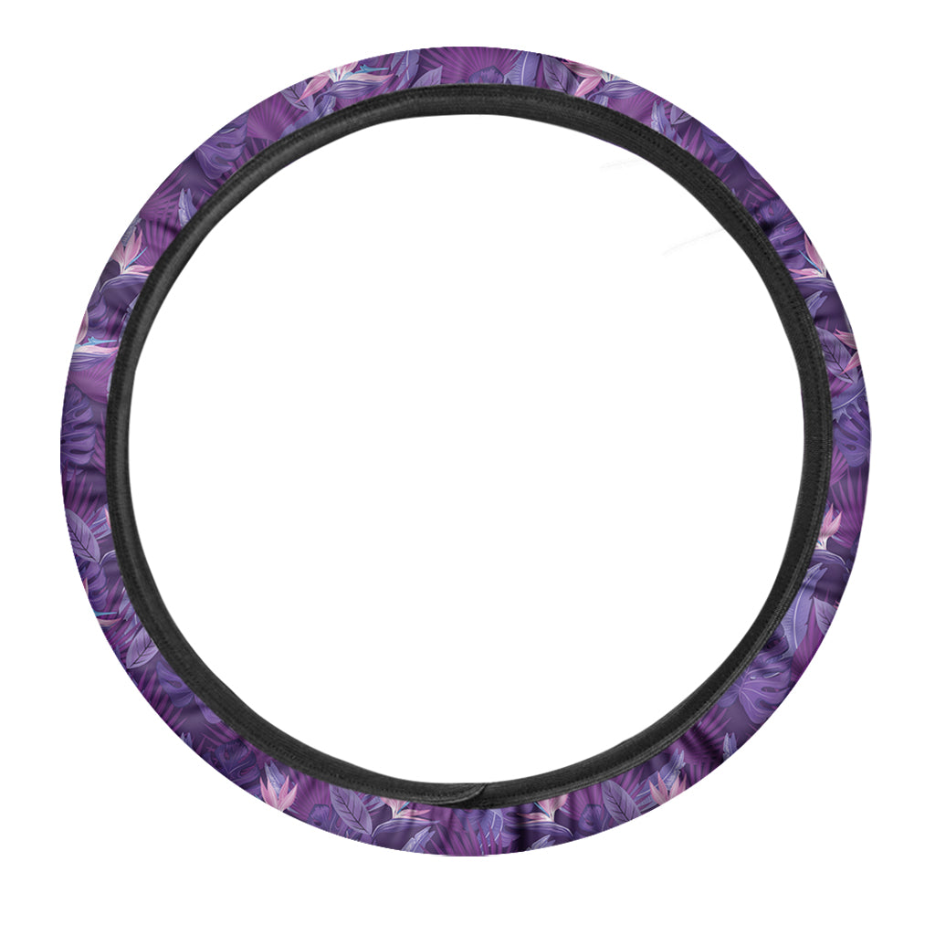 Dark Purple Hawaiian Tropical Print Car Steering Wheel Cover