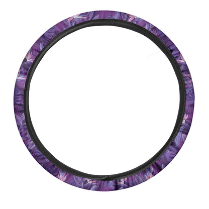 Dark Purple Hawaiian Tropical Print Car Steering Wheel Cover