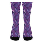 Dark Purple Hawaiian Tropical Print Crew Socks