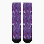 Dark Purple Hawaiian Tropical Print Crew Socks
