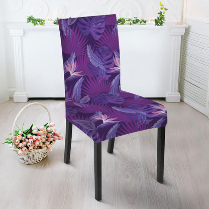 Dark Purple Hawaiian Tropical Print Dining Chair Slipcover
