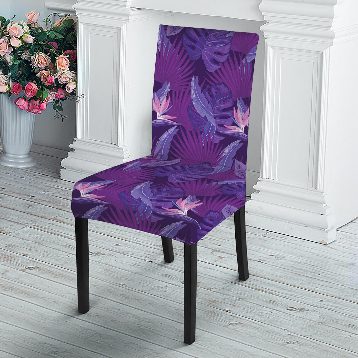 Dark Purple Hawaiian Tropical Print Dining Chair Slipcover
