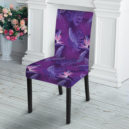 Dark Purple Hawaiian Tropical Print Dining Chair Slipcover