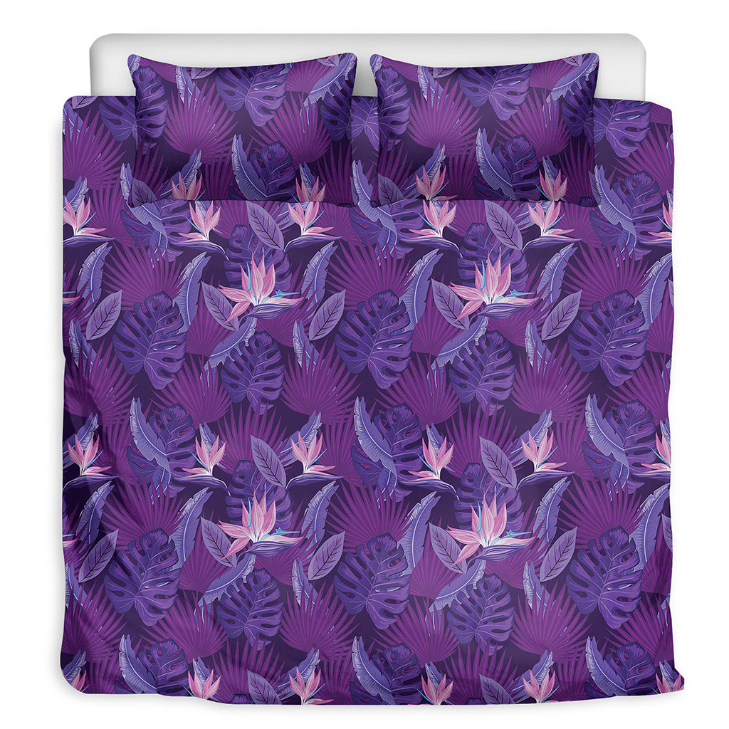 Dark Purple Hawaiian Tropical Print Duvet Cover Bedding Set
