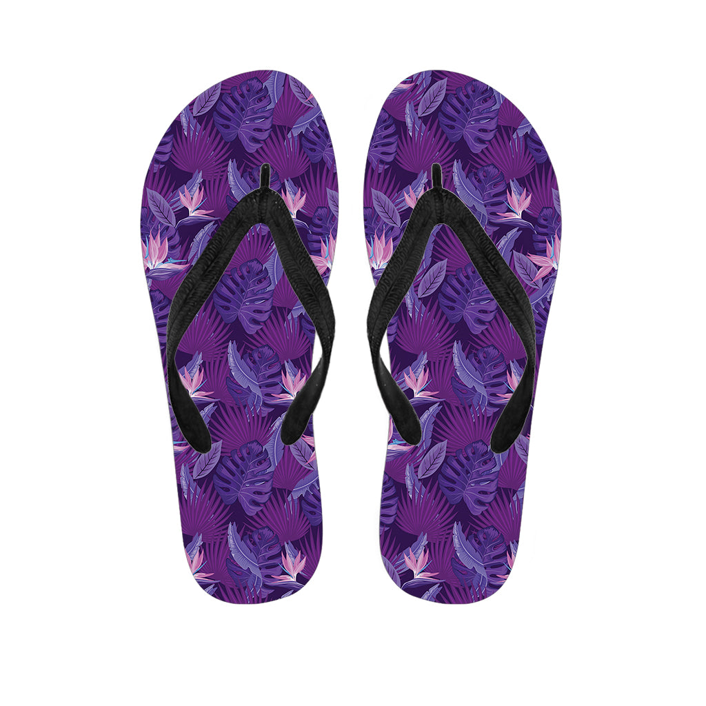 Dark Purple Hawaiian Tropical Print Flip Flops