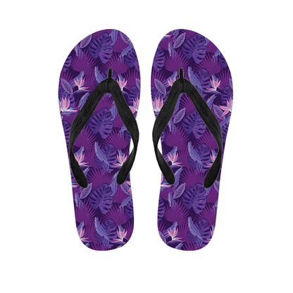 Dark Purple Hawaiian Tropical Print Flip Flops