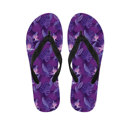 Dark Purple Hawaiian Tropical Print Flip Flops