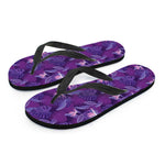 Dark Purple Hawaiian Tropical Print Flip Flops