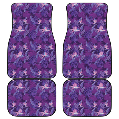 Dark Purple Hawaiian Tropical Print Front and Back Car Floor Mats