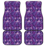 Dark Purple Hawaiian Tropical Print Front and Back Car Floor Mats