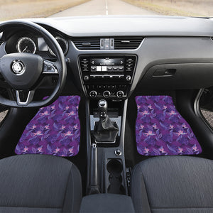 Dark Purple Hawaiian Tropical Print Front and Back Car Floor Mats