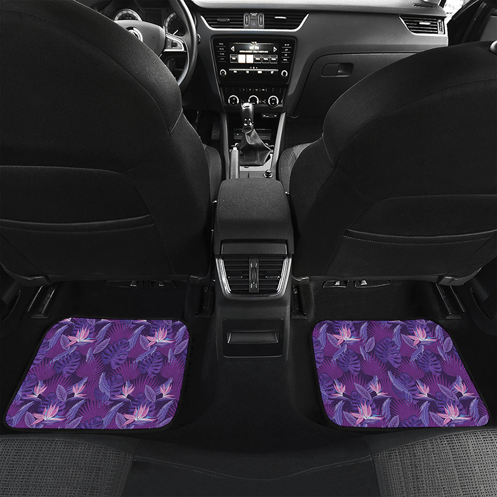 Dark Purple Hawaiian Tropical Print Front and Back Car Floor Mats