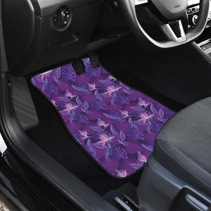 Dark Purple Hawaiian Tropical Print Front and Back Car Floor Mats