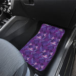 Dark Purple Hawaiian Tropical Print Front and Back Car Floor Mats