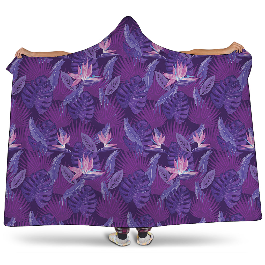 Dark Purple Hawaiian Tropical Print Hooded Blanket