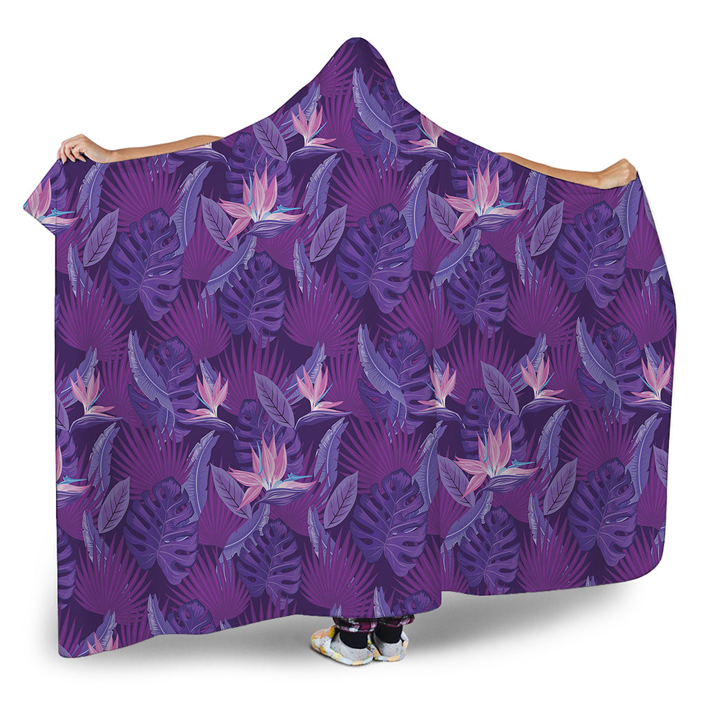 Dark Purple Hawaiian Tropical Print Hooded Blanket