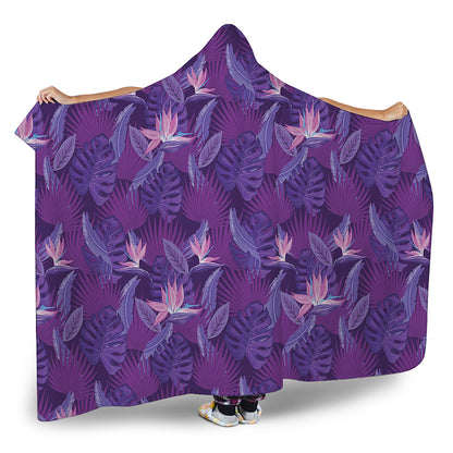 Dark Purple Hawaiian Tropical Print Hooded Blanket