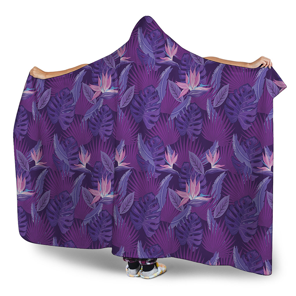 Dark Purple Hawaiian Tropical Print Hooded Blanket