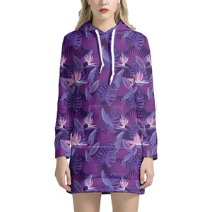 Dark Purple Hawaiian Tropical Print Hoodie Dress