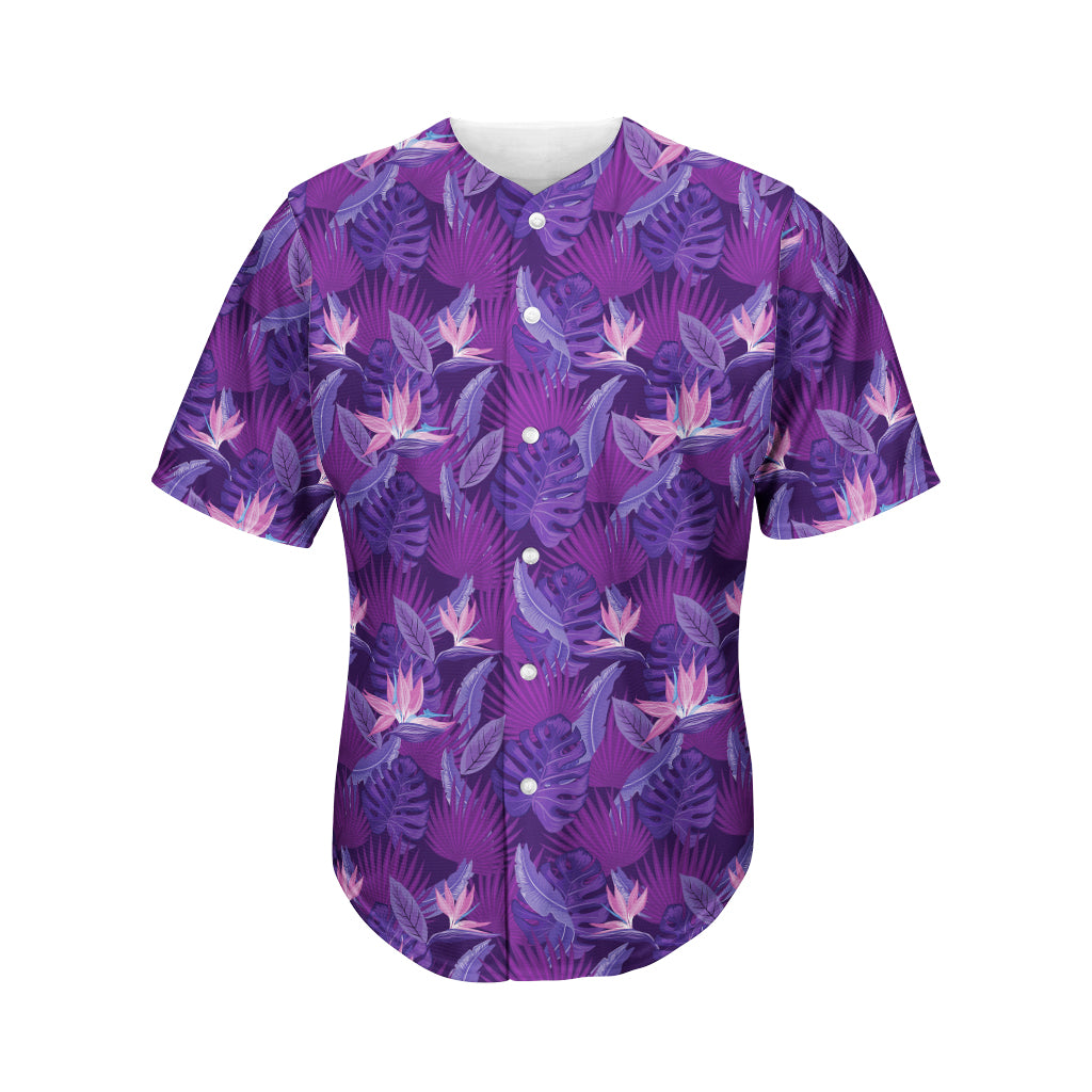 Dark Purple Hawaiian Tropical Print Men's Baseball Jersey