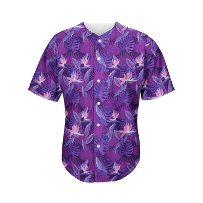 Dark Purple Hawaiian Tropical Print Men's Baseball Jersey