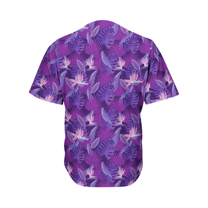 Dark Purple Hawaiian Tropical Print Men's Baseball Jersey